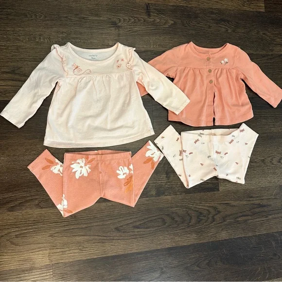 NWOT Carter’s Long Sleeve Legging Outfit Set Baby Girl 9 Months Peach & Cream - Picture 1 of 6